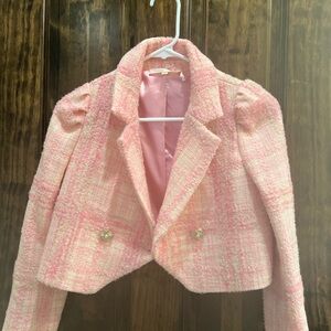 Kids LoveShackFancy Blush Pink Tweed Blazer